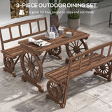 3-Piece Wooden Patio Dining Bench Set, Carbonized