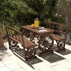 3-Piece Wooden Patio Dining Bench Set, Carbonized