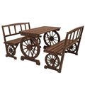 3-Piece Wooden Patio Dining Bench Set, Carbonized