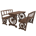 3-Piece Wooden Patio Dining Bench Set, Carbonized