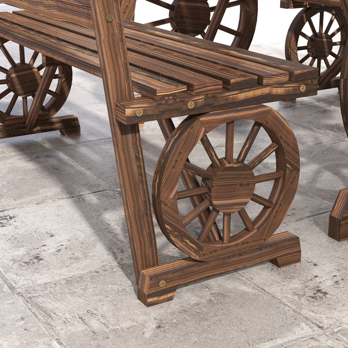 3-Piece Wooden Patio Dining Bench Set, Carbonized
