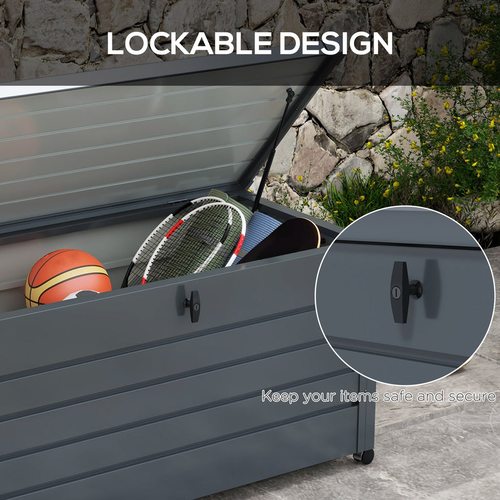 82 Gallon Galvanized Steel Deck Box with Wheels and Handles, Dark Grey