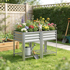 Galvanized Steel Raised Garden Bed with Legs and Storage Shelf, Silver
