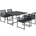5-Piece Dark Grey Rattan Dining Set with Tempered Glass Top & Foldable Chairs