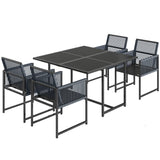 5-Piece Dark Grey Rattan Dining Set with Tempered Glass Top & Foldable Chairs