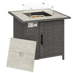 14.5 KW Rattan Gas Fire Pit Table with Cover, Wind Guard & Lid, Dark Grey