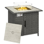 14.5 KW Rattan Gas Fire Pit Table with Cover, Wind Guard & Lid, Dark Grey