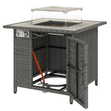 14.5 KW Rattan Gas Fire Pit Table with Cover, Wind Guard & Lid, Dark Grey
