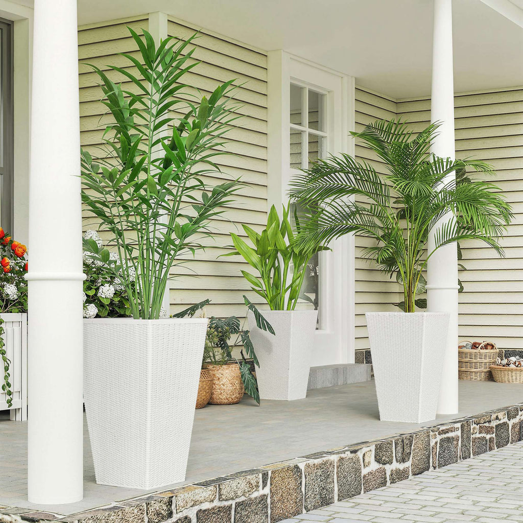 3 Piece 24" Tall Planters with Drainage Holes, White