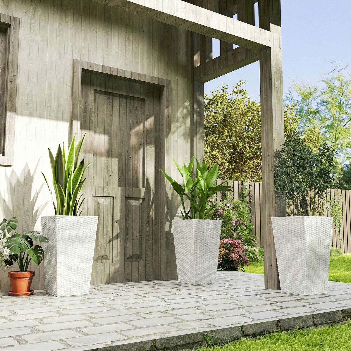 3 Piece 24" Tall Planters with Drainage Holes, White