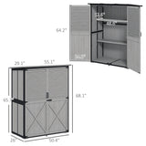Wood Outdoor Storage Cabinet with Lock and Shelves, Gray