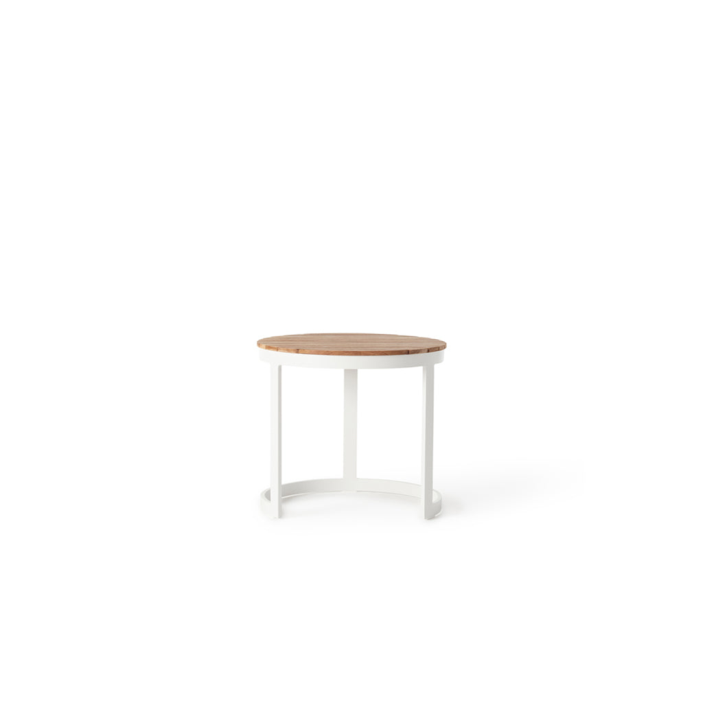Ventura 20" Side Table in White - Teak Top