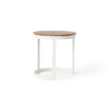Ventura 20" Side Table in White - Teak Top