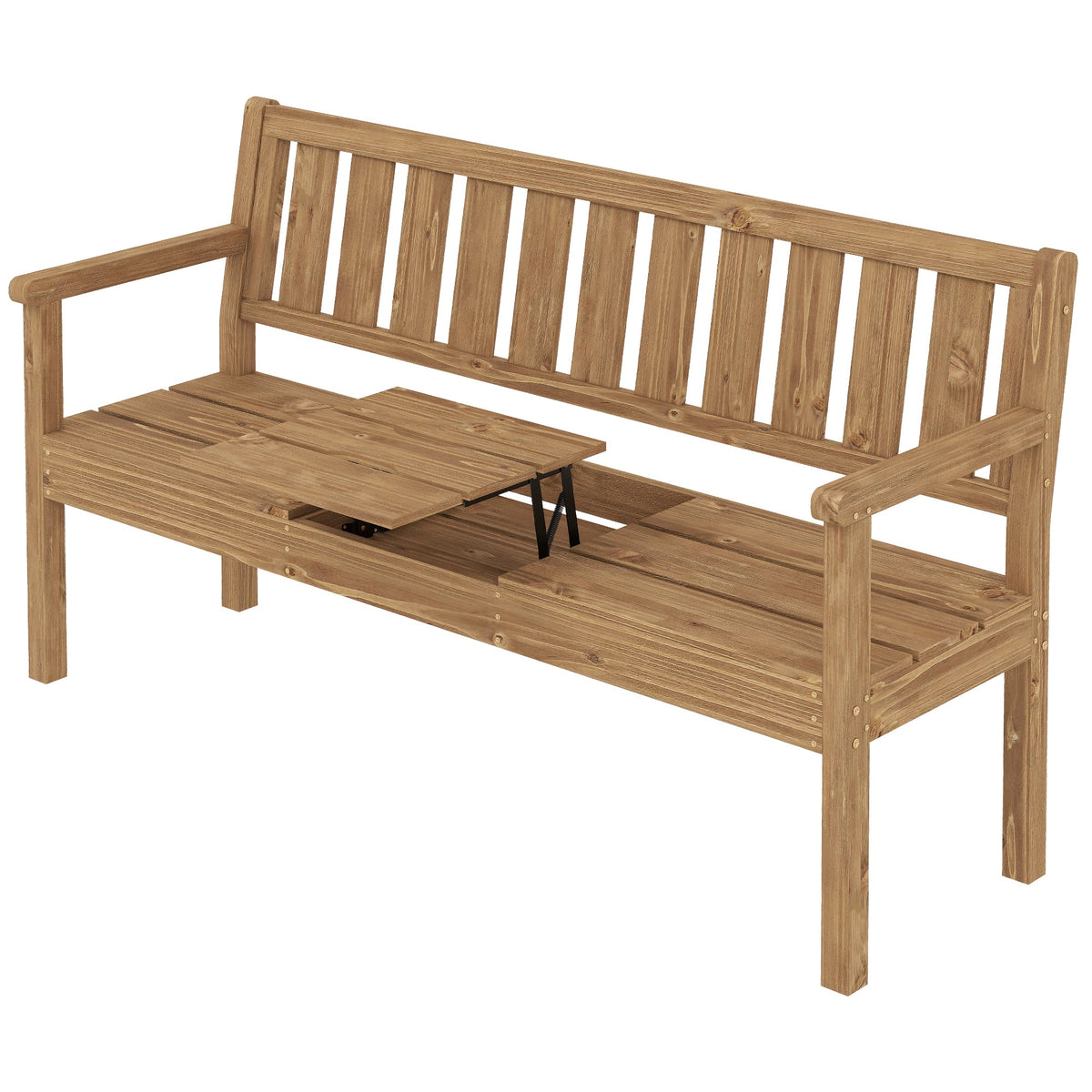 2-3 Seater Wooden Garden Loveseat with Liftable Table, Teak