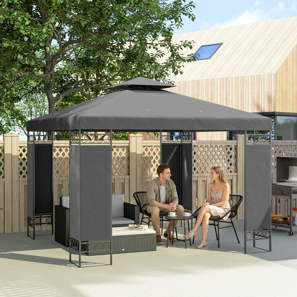 10 x 10 ft Canopy Gazebo with Double Roof and Mesh Screen Panels, Dark Grey