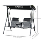 2 Person Porch Swing with Pivot Table, Cup Holder and Canopy, Black