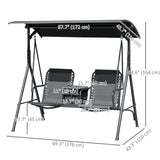 2 Person Porch Swing with Pivot Table, Cup Holder and Canopy, Black