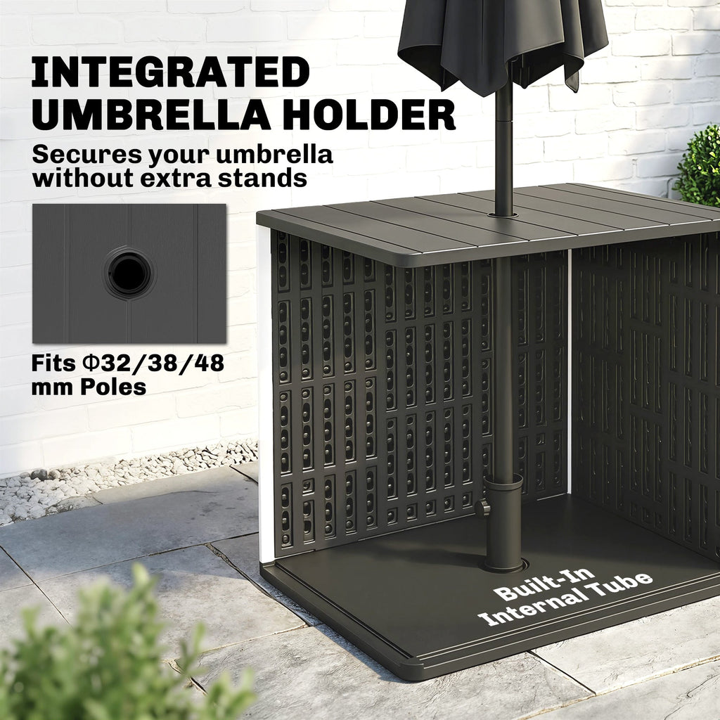 30 Gallon Outdoor Storage Box Side Table with Umbrella Holder