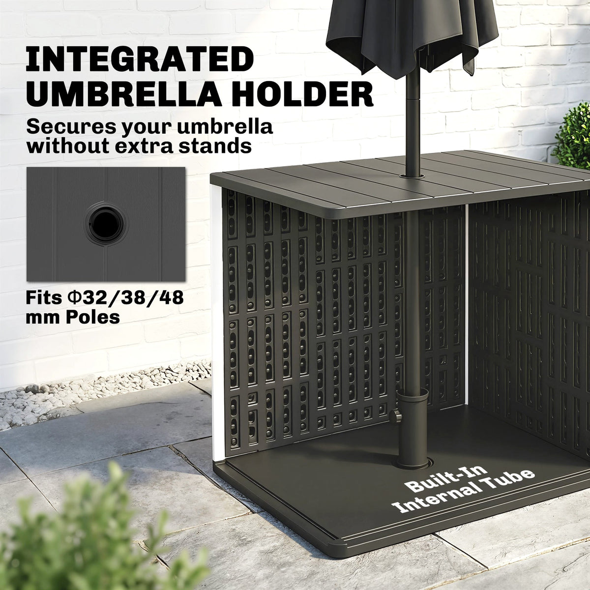 30 Gallon Outdoor Storage Box Side Table with Umbrella Holder
