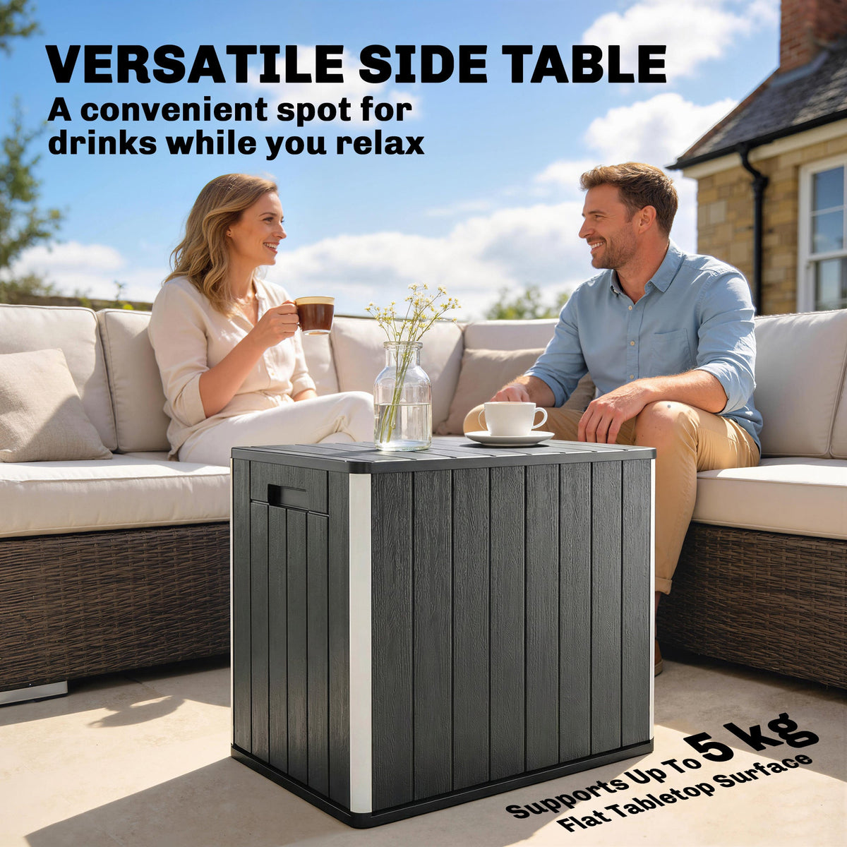 30 Gallon Outdoor Storage Box Side Table with Umbrella Holder