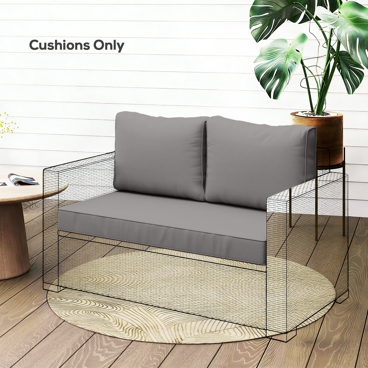2 Seater Outdoor Seat Cushions with Backrest, Light Grey