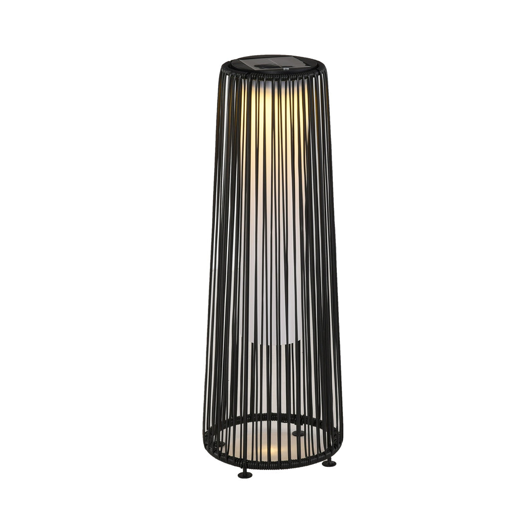 24" Wicker Solar Floor Lamp with Auto On/Off LED Lights, Black