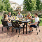 7 Piece Garden Dining Set with Stackable Chairs and Umbrella Hole, Black