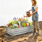 Galvanized Raised Garden Bed for Vegetables, Herbs & Succulents, 4' x 2' x 1' Metal Planter Box in Silver