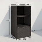 Pool Towel Rack with 2 Shelves and Basket Drawer, PE Rattan, Dark Brown