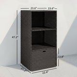 Pool Towel Rack with 2 Shelves and Basket Drawer, PE Rattan, Dark Brown