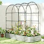 7 x 4 x 7ft Galvanized Raised Garden Bed with Arched Trellis, Silver