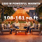 1500W Hanging Infrared Patio Heater with Carbon Fiber Tube, Remote & LED, Black