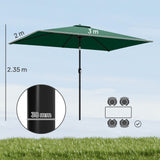 3 x 2 m Garden Parasol with Crank Handle and Tilt Function, Green