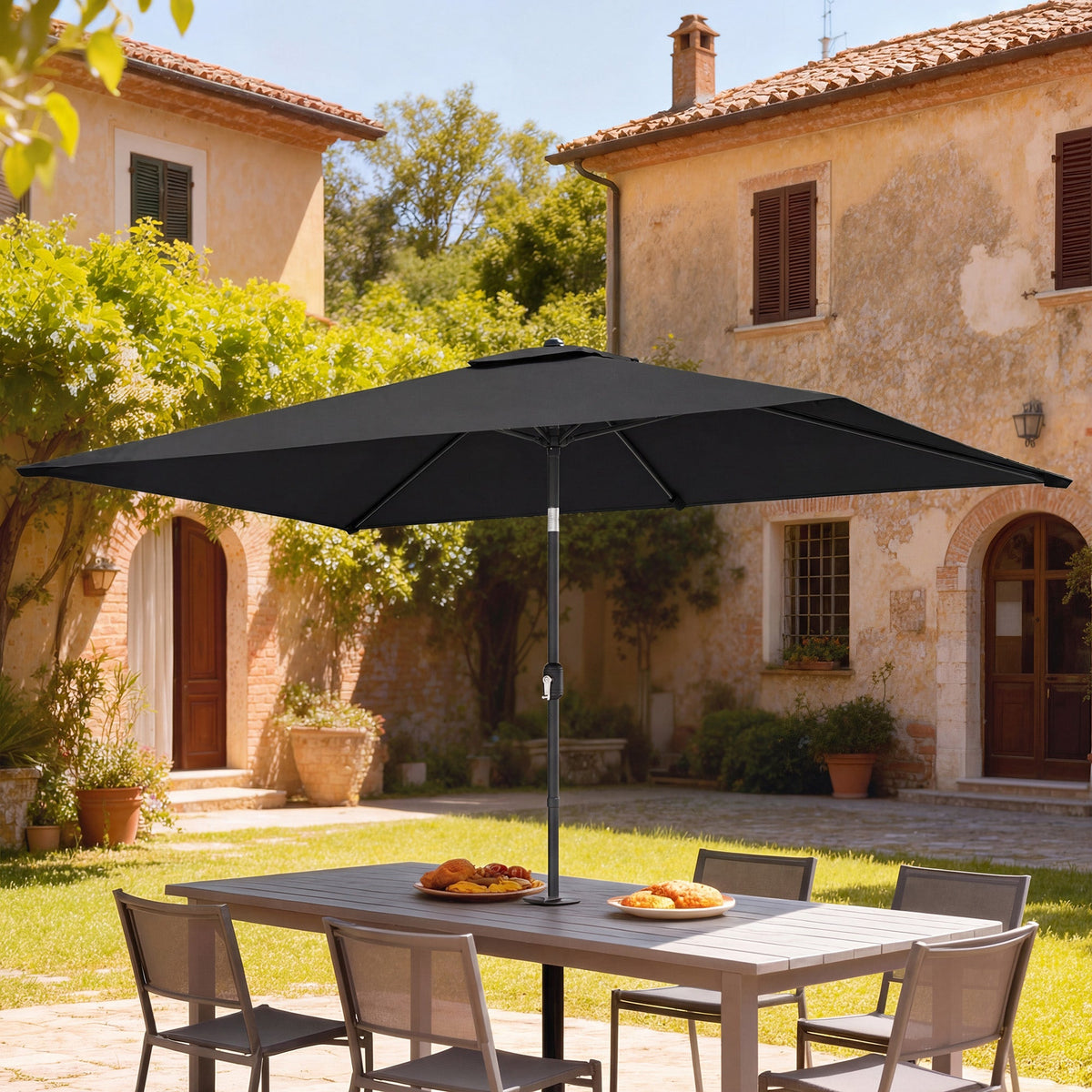 3 x 2 m Garden Parasol with Crank Handle and Tilt Function, Black