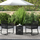 3 Piece Wicker Patio Furniture Set with Glass Top Table and Cushions, Black