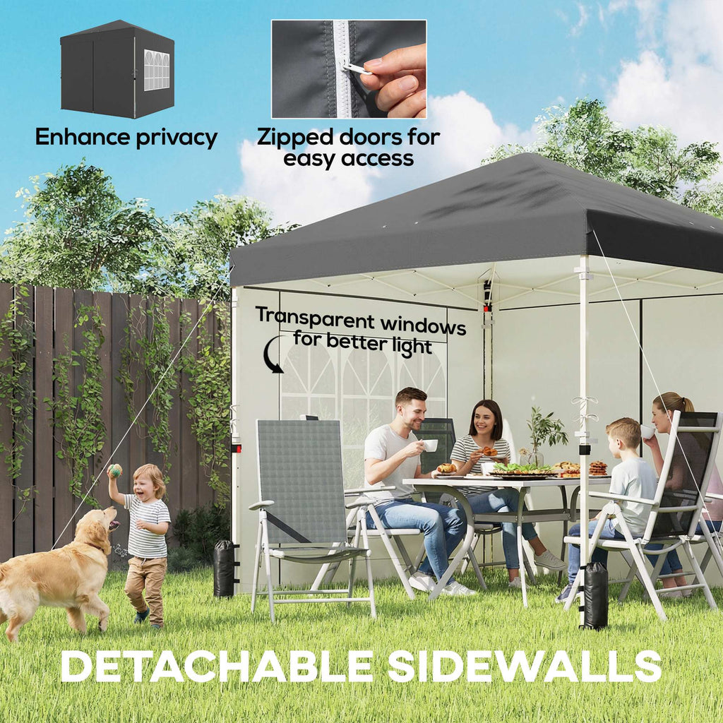 8.2 x 8.2 ft Pop-Up Canopy Tent with 4 Sidewalls & Sandbags, Dark Grey