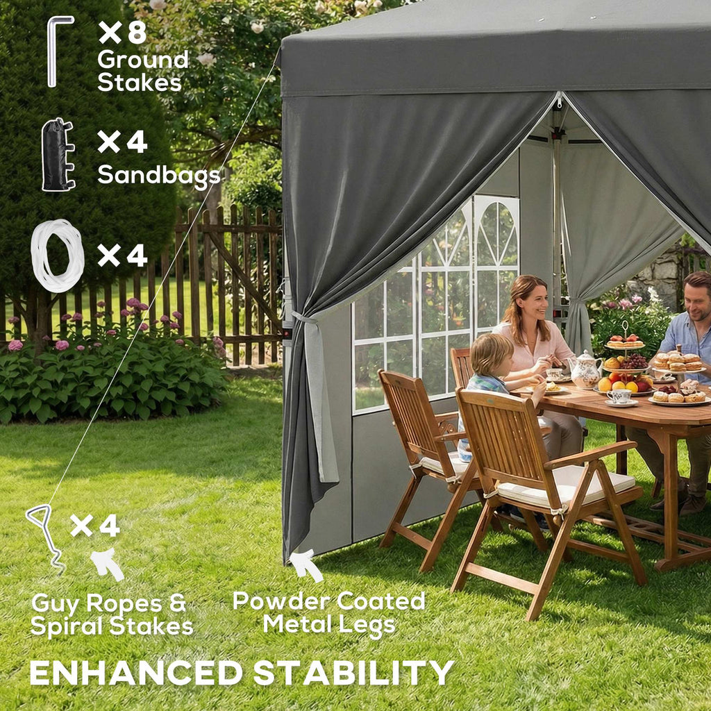 8.2 x 8.2 ft Pop-Up Canopy Tent with 4 Sidewalls & Sandbags, Dark Grey