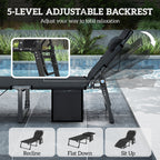 Folding Lounge Chair, 75 cm Wide with Cushion and Side Pocket, Dark Grey/Blue