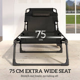 Folding Lounge Chair, 75 cm Wide with Cushion and Side Pocket, Dark Grey/Blue