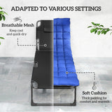 Folding Lounge Chair, 75 cm Wide with Cushion and Side Pocket, Dark Grey/Blue