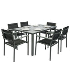 6-Seater Acacia Wood Top Dining Set with Stackable Texteline Chairs, Grey
