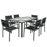 6-Seater Acacia Wood Top Dining Set with Stackable Texteline Chairs, Grey