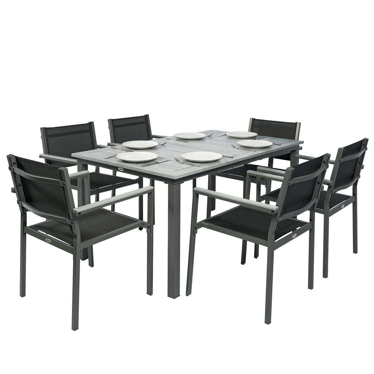 6-Seater Acacia Wood Top Dining Set with Stackable Texteline Chairs, Grey