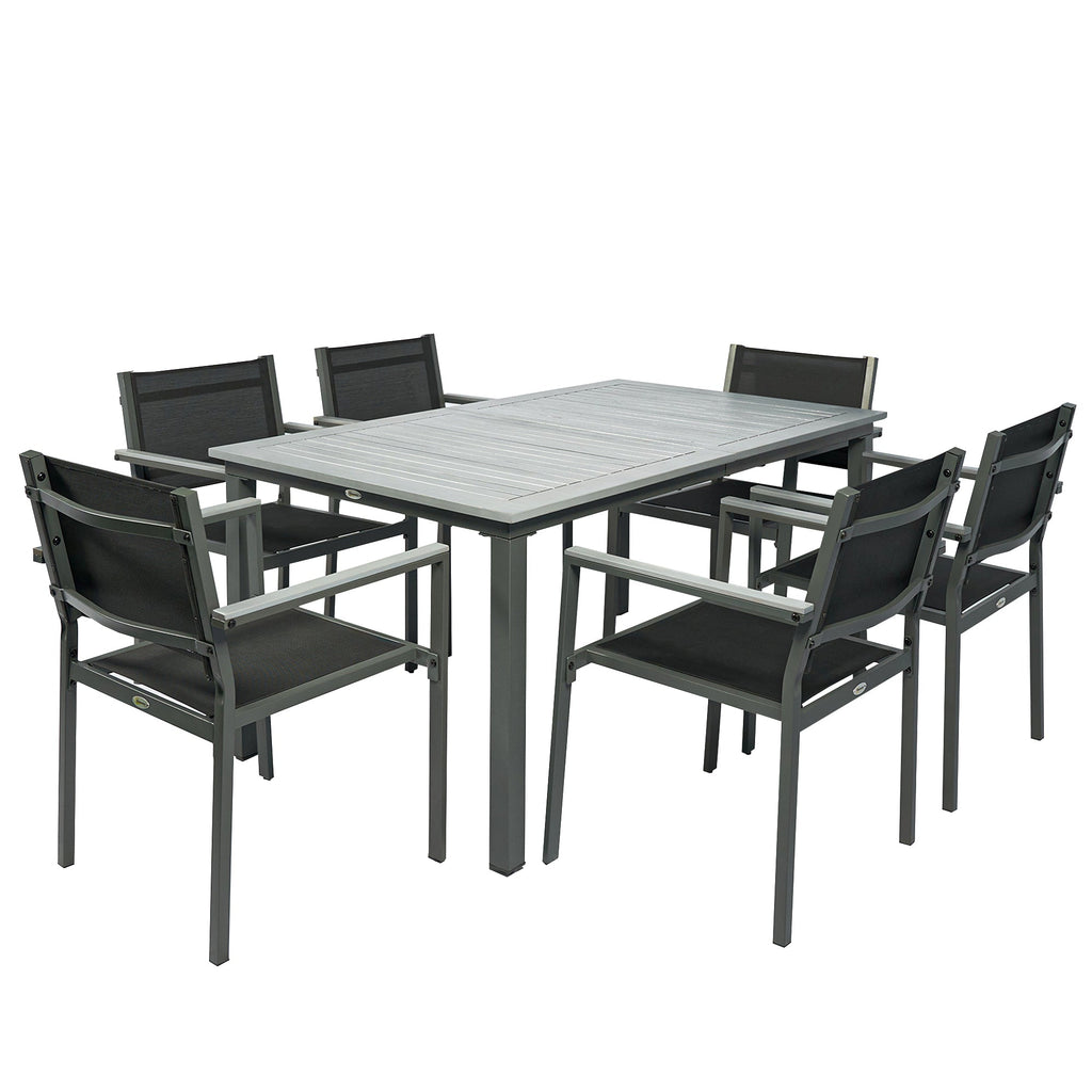 6-Seater Acacia Wood Top Dining Set with Stackable Texteline Chairs, Grey