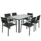 6-Seater Acacia Wood Top Dining Set with Stackable Texteline Chairs, Grey