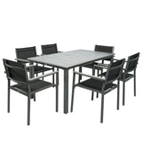 6-Seater Acacia Wood Top Dining Set with Stackable Texteline Chairs, Grey