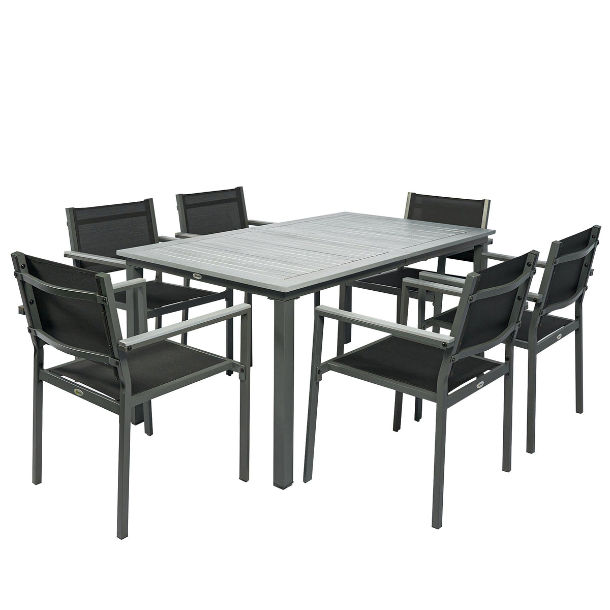 6-Seater Acacia Wood Top Dining Set with Stackable Texteline Chairs, Grey