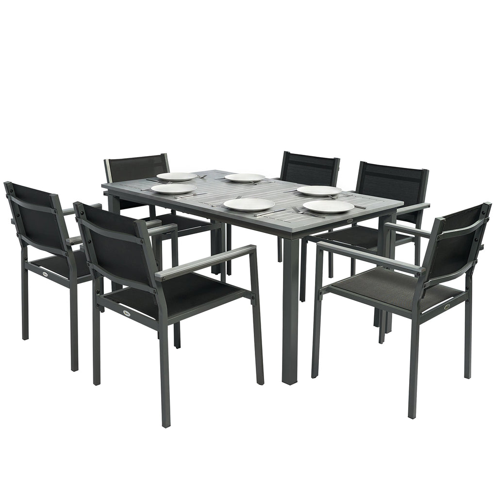 6-Seater Acacia Wood Top Dining Set with Stackable Texteline Chairs, Grey