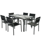 6-Seater Acacia Wood Top Dining Set with Stackable Texteline Chairs, Grey
