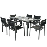 6-Seater Acacia Wood Top Dining Set with Stackable Texteline Chairs, Grey